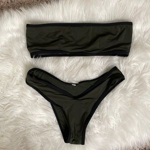 Olive Green Strapless Bikini Set